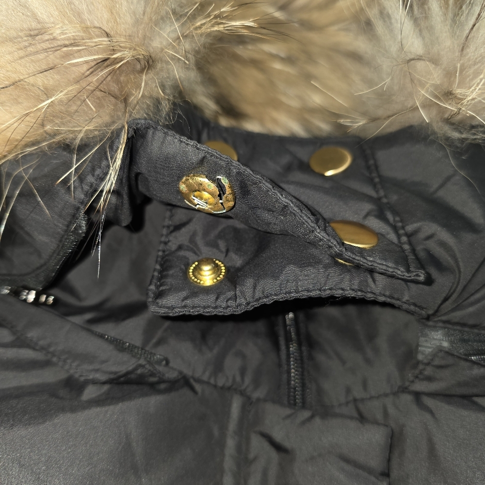 Ellen Tracy Long Puffer Coat Black Racoon Fur Hood Down Fill Women's Size S/M - Picture 13 of 15